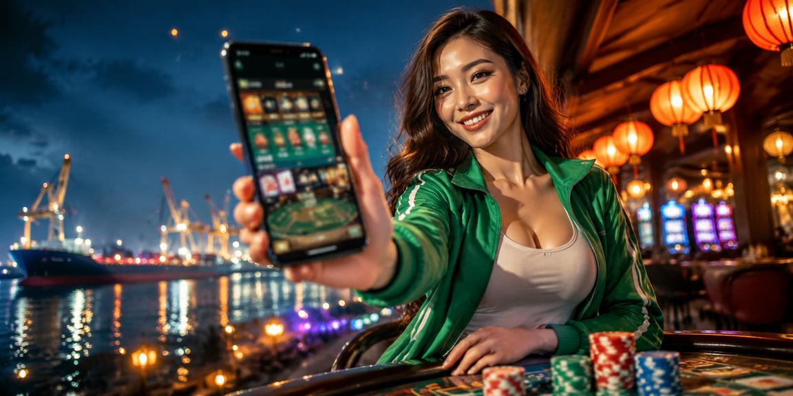 Người dùng mở casino di động giữa không gian đèn lồng Hội An